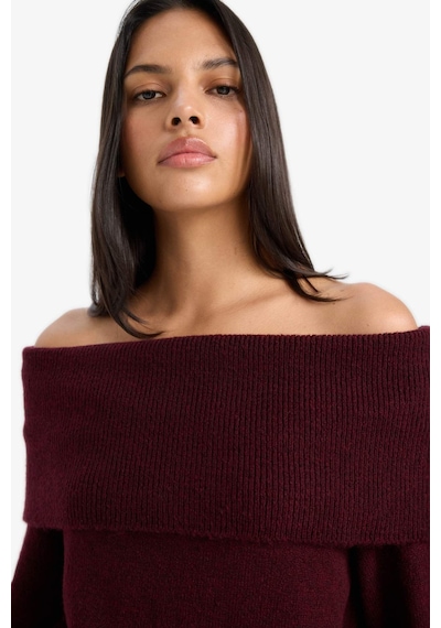 Defacto Regular Fit Omuzu Açık Kazak F3029ax25wnbr285 Bordo