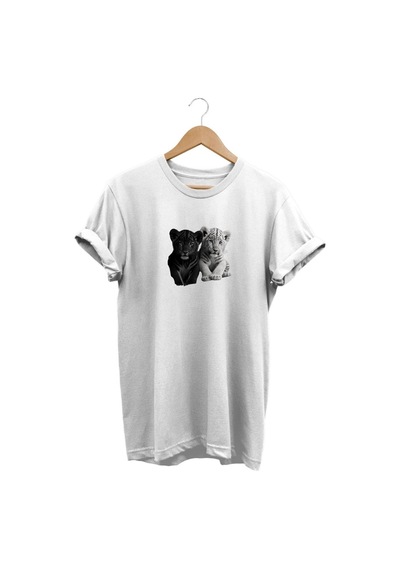 Kaplan Baskılı Beyaz T-shirt Beyaz