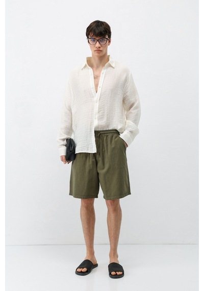 Vamos Oversize Keten Şort Haki