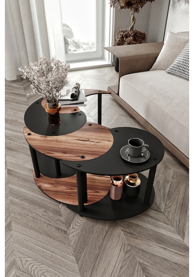 Yin Yang Unıty Serenıty Orta Sehpa 4 Lü Siyah Ceviz 70 Cm