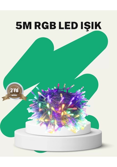 50 Li Led Şeffaf Kablolu 5 M Aydınlatma Işık Süsleme Led Çok Renkli