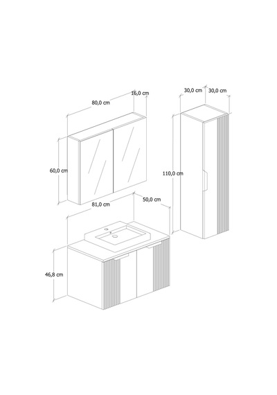 %100 Mdf 80 Cm Chester Banyo Dolabı + 30 Cm Boy Dolabı Beyaz %100 Mdf 80 Cm Chester Banyo Dolabı + 30 Cm Boy Dolabı Beyaz