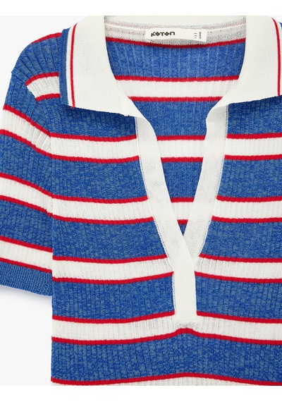 Koton Viskon Karışımlı Rayon Kumaş Polo Yaka Kısa Kollu Çizgili Triko Kazak Mavi Çizgili 6sak90189ht Koton Viskon Karışımlı Rayon Kumaş Polo Yaka Kısa Kollu Çizgili Triko Kazak Mavi Çizgili 6sak90189ht