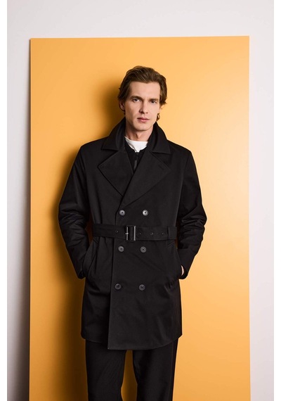 DeFacto Slim Fit Dar Kesim Düğmeli Kemerli Trençkot D5528AX25SPBK27 DeFacto Slim Fit Dar Kesim Düğmeli Kemerli Trençkot D5528AX25SPBK27