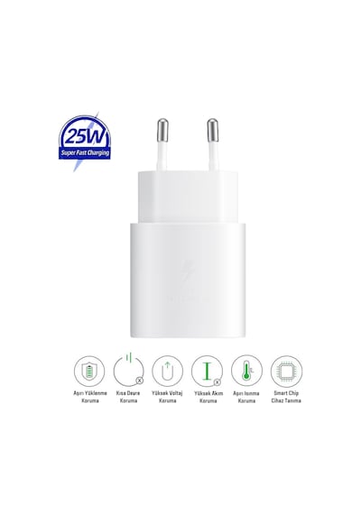 Samsung Galaxy Tab S10 Fe Plus Uyumlu 25w Type-c Girişli Super Hızlı Şarj Adaptörü - Garantili Beyaz
