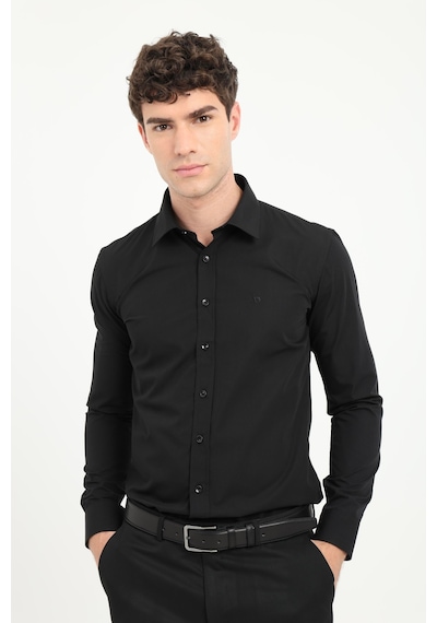 Dufy Erkek Slim Fit Uzun Kol Siyah Gömlek-26099 SİYAH