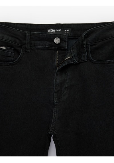 Koton Normal Bel Cepli Pamuklu Slim Fit Jean Pantolon - Brad Jean Siyah 6sam40277nd
