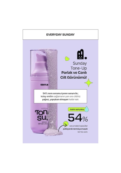 Edıtb Makyaj Bazı Olarak Da Kullanılabilen Nemlendirici Aydınlatıcı Etkili Edıt.b Tone-up Sun Serum Spf50