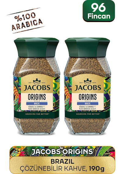 Jacobs Origin Brazil Granül Kahve Cam 2 x 95 G