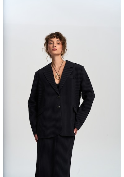 Mai Studios Co. Bruno Çizgili Lacivert Blazer Lacivert