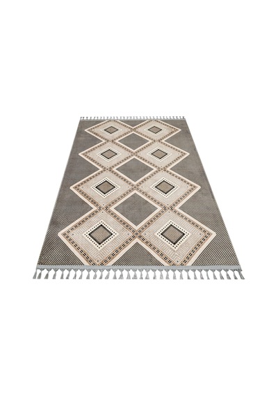 Bespoky Zen Geometrik Bohem Salon Halısı Makine Dokuma Gri