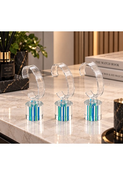 Saat Standı 3'lü Set Lazer Model Oval Mavi & Yeşil Pleksi