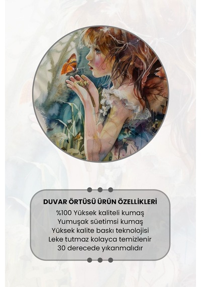 Peri Ve Kelebek Desenli Duvar Halısı Duvar Örtüsü Tapestry Süet Dokulu Kumaş