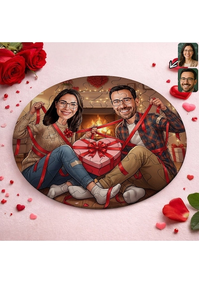 Bk Gift Kişiye Özel Sevgili Karikatürlü Yuvarlak Puzzle 20x20cm -1, Sevgililer Günü Hediyesi, Sevgiliye Hediye Kobitmeyencom36154 Bk Gift