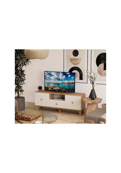 Tamamı Mdf Bohem Tv Ünitesi 150 Cm Safir Meşe Sepet Kahverengi