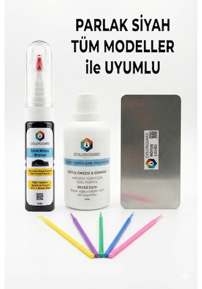 Parlak Siyah Tüm Modeller İle Uyumlu İğneli Ve Fırçalı 2 Si 1 Arada Rötuş Boyası Yüzey Temizleme Solüsyonu Profesyonel Ve Çapaksız Rötuş Çeliği 5'li Uygulama Çubuğu Seti