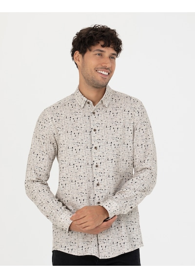 Pierre Cardin Erkek Bej Desenli Gömlek 50276009-vr011 Bej
