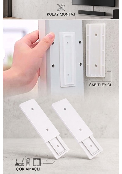 2 Adet Yapışkanlı Eşya Sabitleme Klipsi Kumanda Priz Adaptör Modem Sabitleyici Pratik Geçmeli Askı Seti Siyah - Beyaz