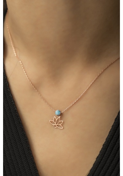 Papatya Silver Rose Altın Kaplama Nazar Boncuklu Lotus Çiçeği Gümüş Kolye