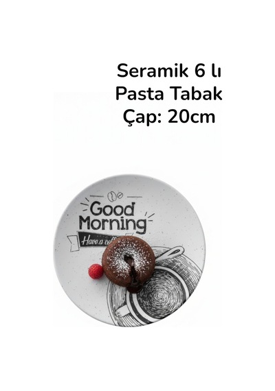 6'lı Seramik Servis, Pasta Tabak Good Morning Çok Renkli