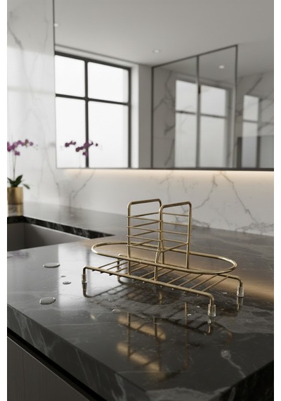Makri Home Siyah Sıvı Sabunluk Standı Tezgah Üstü Banyo Mutfak Düzenleyici, Altın Rengi Oval Organizer