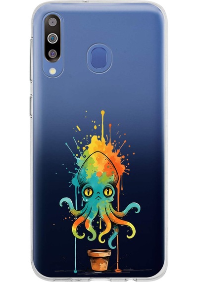 Samsung Galaxy M30 İle Uyumlu Splash Ahtapot Tasarımlı Şeffaf Silikon Kılıf Şeffaf