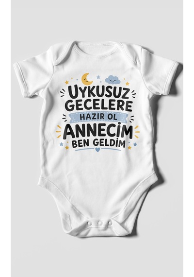 Morivokids Anneye Özel Kısa Kollu Bebek Body %100 Pamuk Beyaz