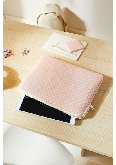 Ocean Home Textile Su İtici Leke Tutmaz Pembe Dama Desen Tablet Taşıma Çantası / Kılıfı 32.5 X 24 X 2 Cm Tablet Kılıfı