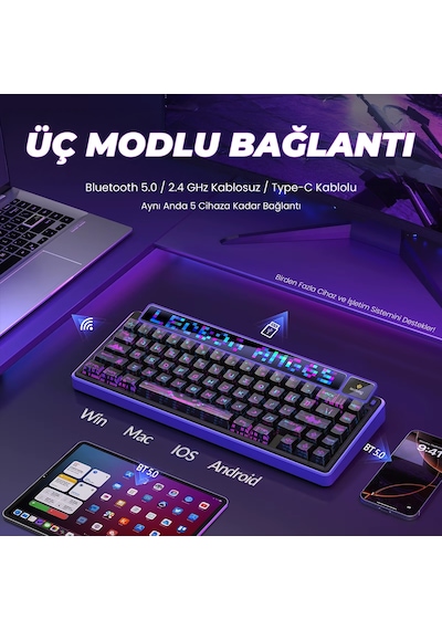 Leobog Amg65 Mekanik Gaming Oyuncu Klavyesi Led Matrix Ekranlı Jasper Switch Rgb Hot Swap Siyah