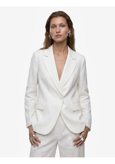 Koton Keten Karışımlı Uzun Kollu Düğmeli Cepli Kruvaze Blazer Ceket Beyaz 6sak50089pw