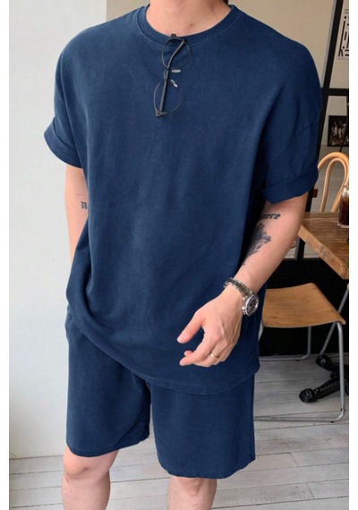 Tarz Cool Erkek Oversize T-shirt Şort Takım Rahat Yazlık Kombin Lacivert