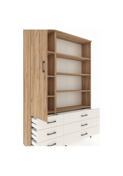 Arges Dolap 8 Raflı 6 Çekmeceli Tek Kapaklı 132x30x195 Çam-ç... Çam