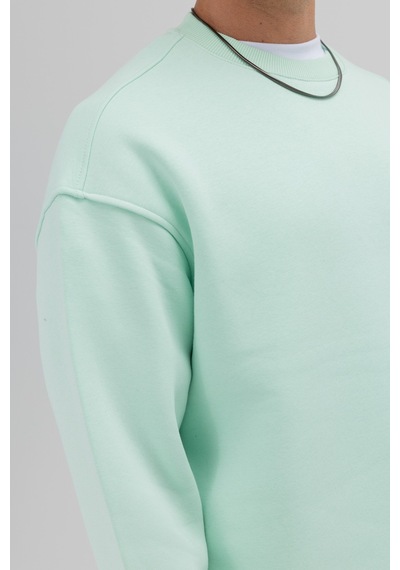 Vamos Basic Bisiklet Yaka Oversize Sweatshirt Mint
