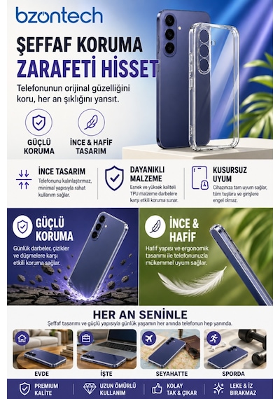 Samsung Galaxy S26 Fe Uyumlu Kılıf Şeffaf Kamera Korumalı 3d