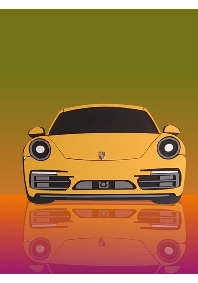 Porsche Araba Duvar Süsü Strafor Tablo Duvar Aksesuarı Strafor Tablo Sarı