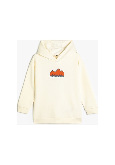 Koton Çocuk Uzun Kollu Kapşonlu Sweatshirt Baskı Detaylı Ekru
