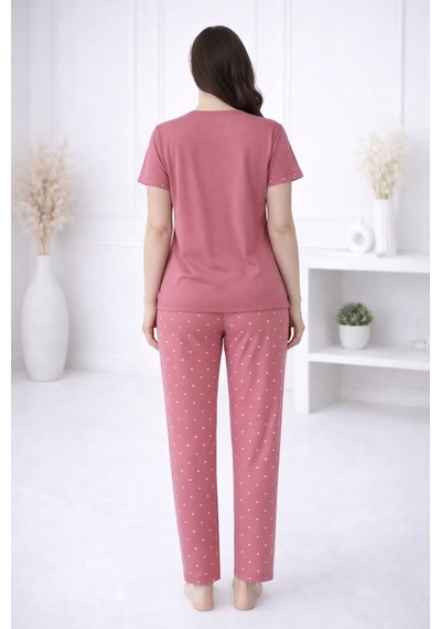 Pemilo Kadın 2004-22 Kısa Kol Likralı Bambu Pijama Takımı GÜL KURUSU