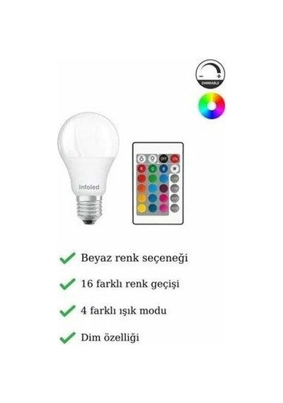 Uzaktan Kumandalı Dim Edilebilir LED Ampul RGB 9W Ampül