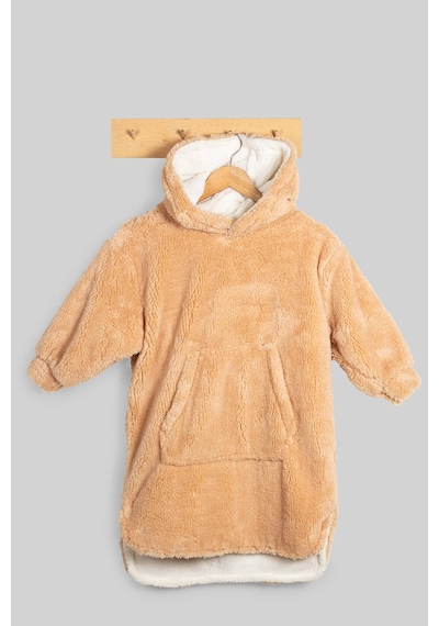 Luckka Heritage Çift Katlı Wellsoft Çocuk Giyilebilir Battaniye - Peluş Panço Oversize - Ztpufbat Bej