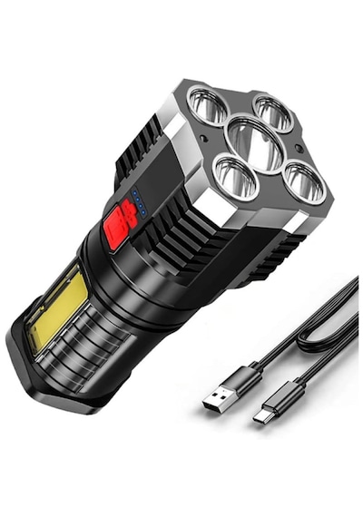 Mobgift Şarjlı Led El Feneri Çok Fonksiyonlu Outdoor Kullanım Çok Amaçlı Şarjlı El Feneri Beyaz
