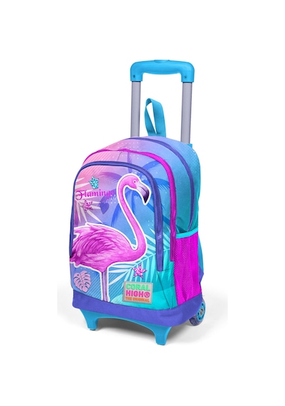 Coral High Kids Lavanta Pembe Flamingo Desenli Üç Bölmeli IşıkIı Tekerlekli Çekçek Sırt Çantası 23905