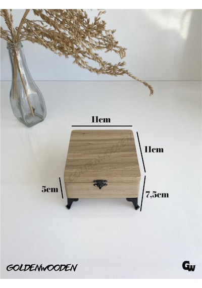 Doğal Ahşap Takı Kutusu Ahşap Saklama Kutusu Ceviz Boy:11cm En:11cm Yük:7,5cm
