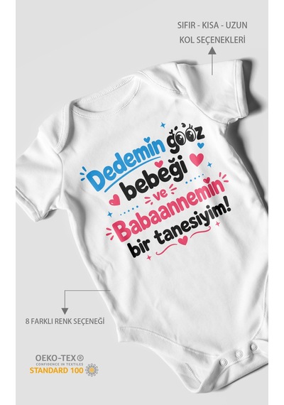 Morivokids Dedeye Ve Babaanneye Özel Kısa Kollu Bebek Body %100 Pamuk Zbn151-kk Beyaz