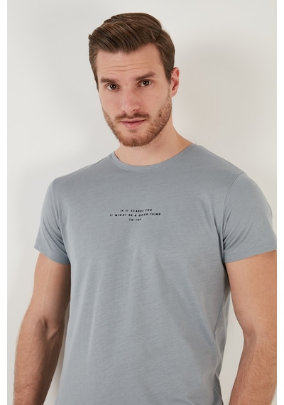 Buratti Pamuklu Slim Fit Bisiklet Yaka Erkek T Shirt 541Ifit Açık Gri