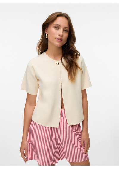 Vero Moda Ekru Kadın Bisiklet Kazak Vmgold Ss O-neck One Button Cardıga Krem