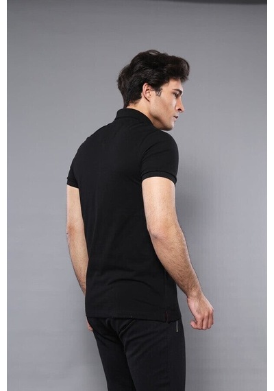 Yake Store Polo Yaka Düz Siyah T-shirt Wessi - Siyah