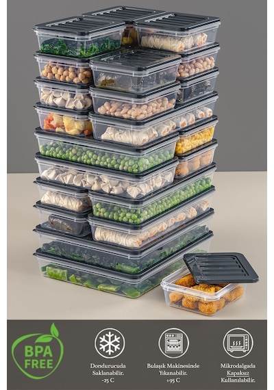 Meleni Home 24 Parça Mikrodalga Uyumlu Saklama Kabı 2x2400 ML 4x1200 ML 6x1170 ML 12x600 ML Antrasit