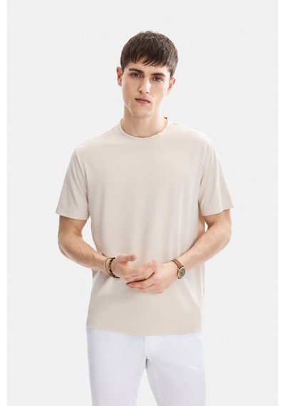 Backandbond Ekru Regular Fit Örme Bisiklet Yaka Tişört