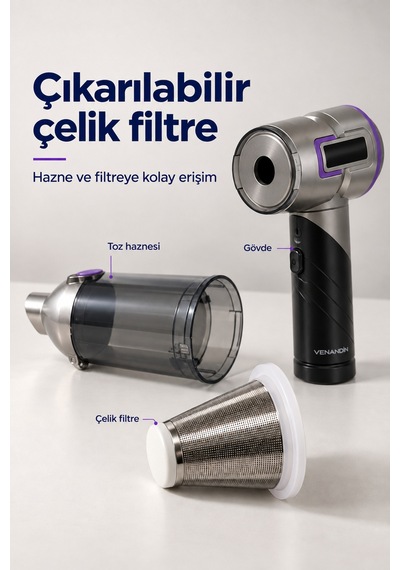 Md-a8 Vakumia Kablosuz El Süpürgesi 100w, 3 Kademeli, 200 Ml - Siyah-beyaz Gri