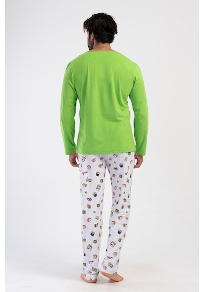 Yake Store Ceplı Erkek P.suprem O Yaka Uzun Kol Pıjama Takım - Brıght Green Yeşil